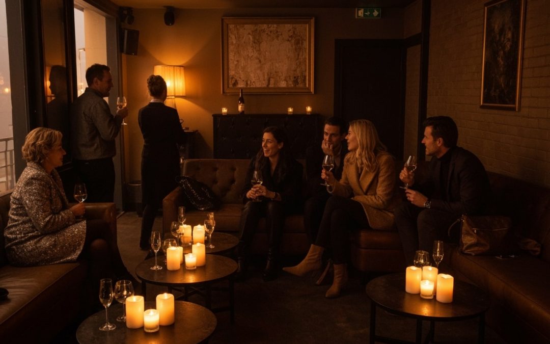 Bar à champagne à Ostende dans un club privé élégant, ambiance chic, luxe et fête